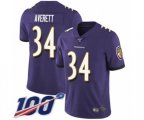 Baltimore Ravens #34 Anthony Averett Purple Team Color Vapor Untouchable Limited Player 100th Season Football Jersey