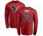 Houston Texans #21 Bradley Roby Red Name & Number Logo Long Sleeve T-Shirt