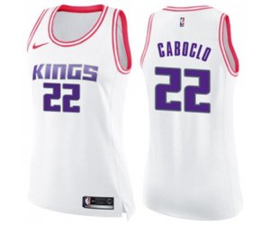 Women\'s Sacramento Kings #22 Bruno Caboclo Swingman White Pink Fashion Basketball Jersey