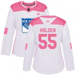 Women Adidas New York Rangers #55 Nick Holden Authentic White Pink Fashion NHL Jersey