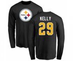 Pittsburgh Steelers #29 Kam Kelly Black Name & Number Logo Long Sleeve T-Shirt