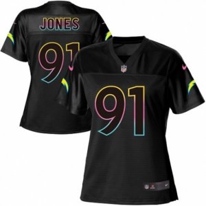 Women Los Angeles Chargers #91 Justin Jones Game Black Fashion NFL Jersey