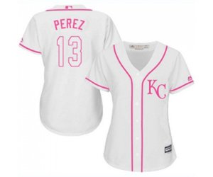 Women\'s Kansas City Royals #13 Salvador Perez Replica White Fashion Cool Base Baseball Jersey