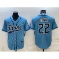 Tennessee Titans #22 Derrick Henry Blue With Patch Cool Base Stitched Baseball Jersey