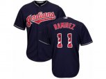 Cleveland Indians #11 Jose Ramirez Authentic Navy Blue Team Logo Fashion Cool Base MLB Jersey