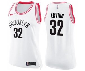Women\'s Brooklyn Nets #32 Julius Erving Swingman White Pink Fashion Basketball Jersey