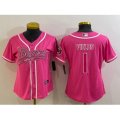 Women Chicago Bears #1 Justin Fields Pink With Patch Cool Base Stitched Baseball Jersey