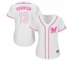 Women's Milwaukee Brewers #13 Glenn Robinson Replica White Fashion Cool Base Baseball Jersey