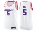 Women's Sacramento Kings #5 De'Aaron Fox Swingman White Pink Fashion Basketball Jersey