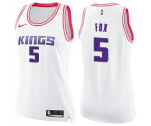 Women\'s Sacramento Kings #5 De\'Aaron Fox Swingman White Pink Fashion Basketball Jersey
