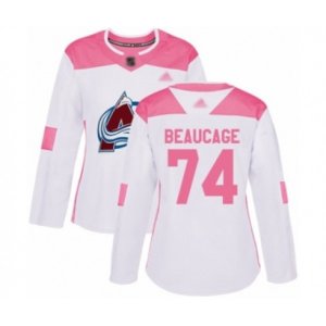 Women\'s Colorado Avalanche #74 Alex Beaucage Authentic White Pink Fashion Hockey Jersey