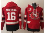 San Francisco 49ers #16 Joe Montana Red Black Name & Number Pullover NFL Hoodie