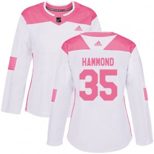 Women\'s Minnesota Wild #35 Andrew Hammond Authentic White Pink Fashion NHL Jersey