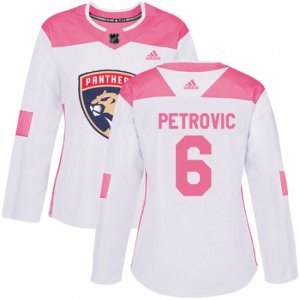 Women\'s Florida Panthers #6 Alex Petrovic Authentic White Pink Fashion NHL Jersey