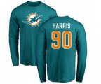 Miami Dolphins #90 Charles Harris Aqua Green Name & Number Logo Long Sleeve T-Shirt