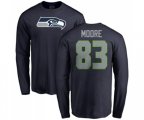 Seattle Seahawks #83 David Moore Navy Blue Name & Number Logo Long Sleeve T-Shirt