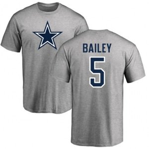 Dallas Cowboys #5 Dan Bailey Ash Name & Number Logo T-Shirt
