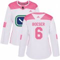 Women Vancouver Canucks #6 Brock Boeser Authentic White Pink Fashion NHL Jersey