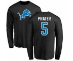Detroit Lions #5 Matt Prater Black Name & Number Logo Long Sleeve T-Shirt