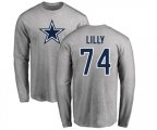 Dallas Cowboys #74 Bob Lilly Ash Name & Number Logo Long Sleeve T-Shirt