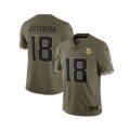 Minnesota Vikings #18 Justin Jefferson 2022 Olive Salute To Service Limited Stitched Jersey