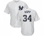 New York Yankees #34 J.A. Happ Authentic White Team Logo Fashion Baseball Jersey