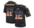 Pittsburgh Steelers #12 Terry Bradshaw Elite Black USA Flag Fashion Football Jersey