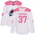 Women's Colorado Avalanche #37 J.T. Compher Authentic White Pink Fashion NHL Jersey