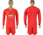 2017-18 Manchester United Red Goalkeeper Long Sleeve Soccer Jersey