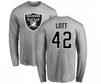 Oakland Raiders #42 Ronnie Lott Ash Name & Number Logo Long Sleeve T-Shirt