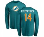 Miami Dolphins #14 Ryan Fitzpatrick Aqua Green Name & Number Logo Long Sleeve T-Shirt