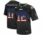 Green Bay Packers #12 Aaron Rodgers Elite Black USA Flag Fashion Football Jersey