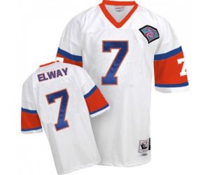 Denver Broncos #7 John Elway White With 75TH Patch Authentic Throwback Football Jersey