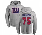 New York Giants #75 Jon Halapio Ash Name & Number Logo Pullover Hoodie