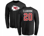 Kansas City Chiefs #20 Morris Claiborne Black Name & Number Logo Long Sleeve T-Shirt
