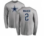 Dallas Cowboys #2 Brett Maher Ash Name & Number Logo Long Sleeve T-Shirt