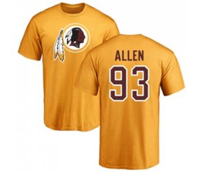 Washington Redskins #93 Jonathan Allen Gold Name & Number Logo T-Shirt
