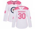 Women Winnipeg Jets #30 Laurent Brossoit Authentic White Pink Fashion NHL Jersey