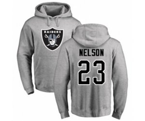 Oakland Raiders #23 Nick Nelson Ash Name & Number Logo Pullover Hoodie