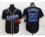 Los Angeles Dodgers #22 Clayton Kershaw Black Blue Name Stitched MLB Cool Base Nike Jersey