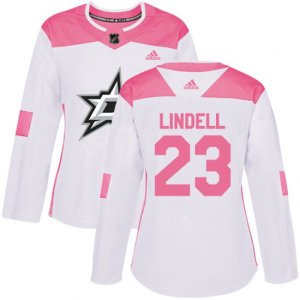 Women\'s Dallas Stars #23 Esa Lindell Authentic White Pink Fashion NHL Jersey