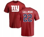 New York Giants #22 Wayne Gallman Red Name & Number Logo T-Shirt