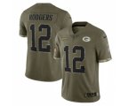 Green Bay Packers #12 Aaron Rodgers 2022 Olive Salute To Service Limited Stitched Jersey