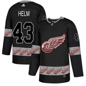 Detroit Red Wings #43 Darren Helm Authentic Black Team Logo Fashion NHL Jersey