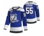 Tampa Bay Lightning #55 Braydon Coburn 2021 Blue Stanley Cup Champions Reverse Retro Stitched Hockey Jersey