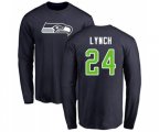 Seattle Seahawks #24 Marshawn Lynch Navy Blue Name & Number Logo Long Sleeve T-Shirt