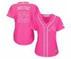Women's Atlanta Braves #23 David Justice Authentic Pink Fashion Cool Base Baseball Jersey