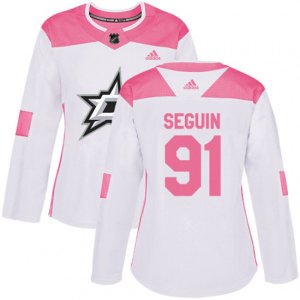 Women\'s Dallas Stars #91 Tyler Seguin Authentic White Pink Fashion NHL Jersey