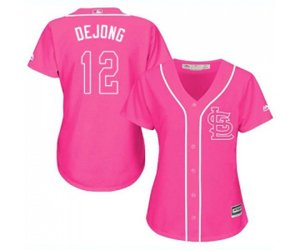 Women\'s St. Louis Cardinals #12 Paul DeJong Authentic Pink Fashion Cool Base Baseball Jersey