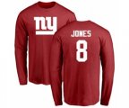 New York Giants #8 Daniel Jones Red Name & Number Logo Long Sleeve T-Shirt